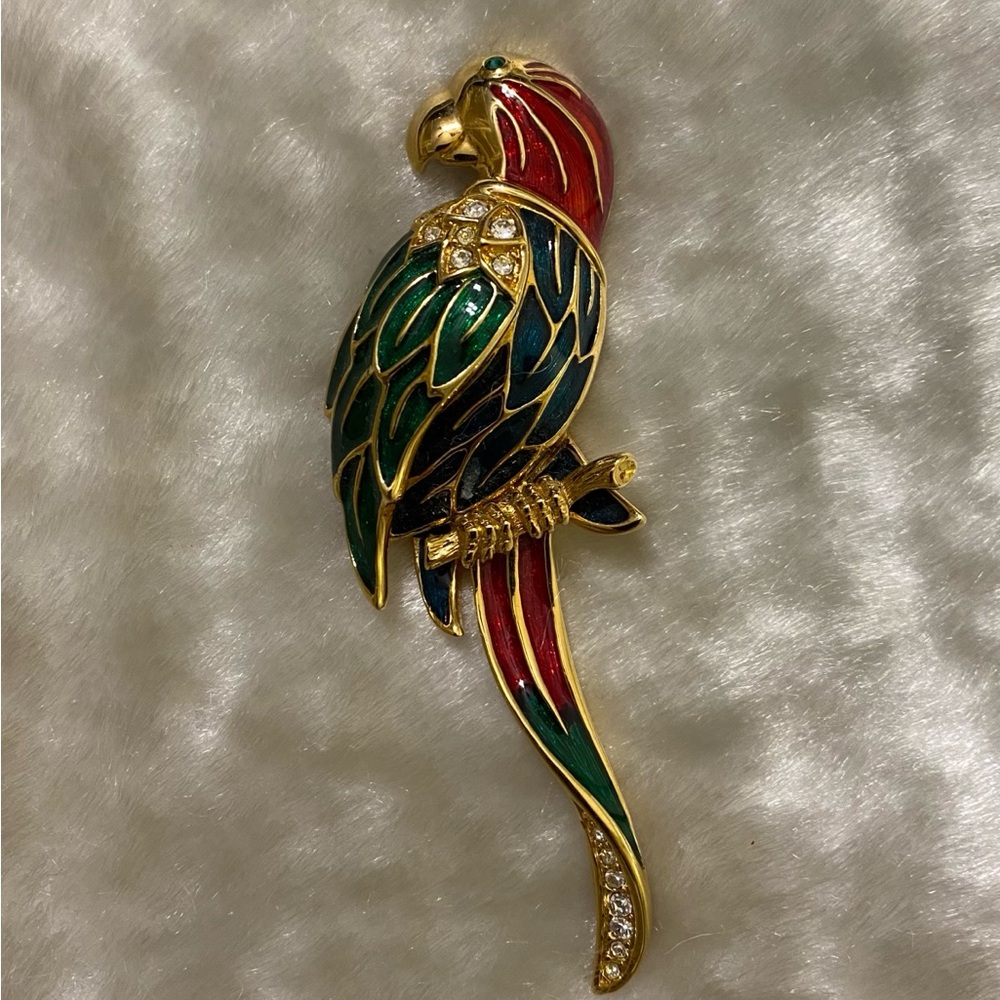 ☘️VTG S.A.L. Large Parrot Swarovski Brooch